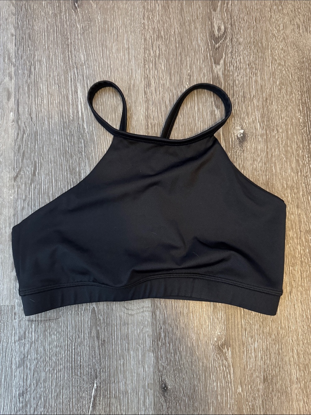 K-DEER Black High-Neck Sports Bra with Slim Straps